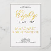 箔押し eighty & fabulous スクリプト タイポグラフィー 誕生日 箔招待状 (正面)