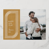 箔抽象芸術幾何学的年賀状-金ゴールド 箔招待状 (正面)