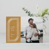 箔抽象芸術幾何学的年賀状-金ゴールド 箔招待状 (立ち正面)