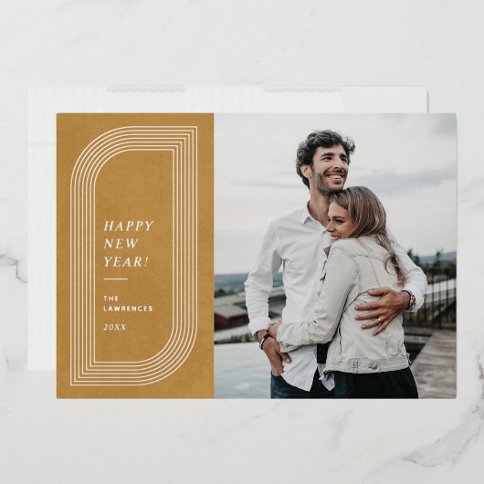 箔抽象芸術幾何学的年賀状-金ゴールド 箔招待状 (封筒)