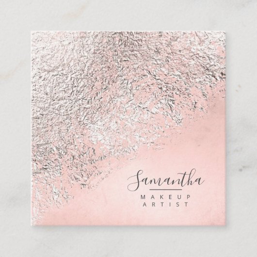 箔抽象芸術銀バラ金ゴールドID775 スクエア名刺 (正面)