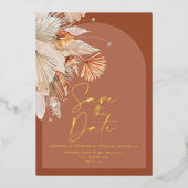 箔 ボヘミアンのテラコッタ パンパス草 Save the Date 箔招待状 (正面)