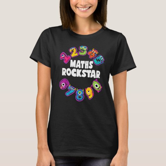 算数ロックスターキッズモカッコいいンスターナンバーズ算数 Tシャツ (正面)