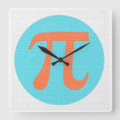 算術ギークのパイ記号、オレンジと青 スクエア壁時計 (正面)