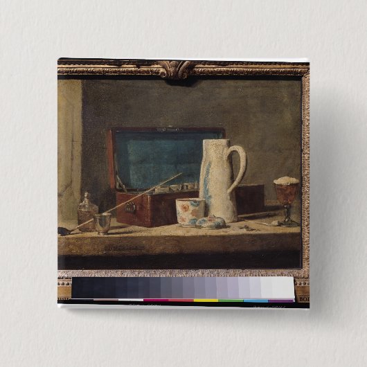 管および飲むガラスの静物画 缶バッジ (正面)