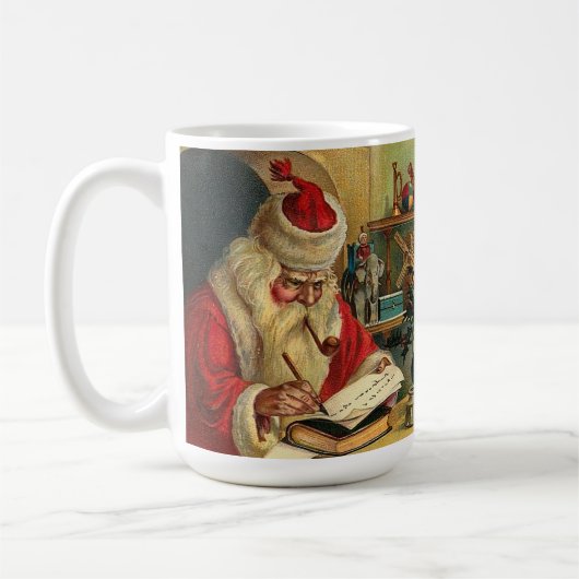 管のヴィンテージのプリントのコーヒー・マグを持つサンタクロース コーヒーマグカップ (左)