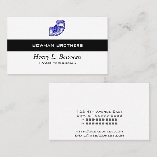管の肘青いHVACのヴィンテージのイラストレーション 名刺 (正面/裏面)