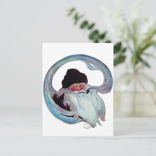 管を煙らしているヴィンテージサンタクロース シーズンポストカード (スタンド正面)