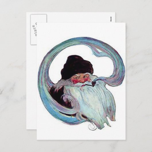 管を煙らしているヴィンテージサンタクロース シーズンポストカード (正面/裏面)