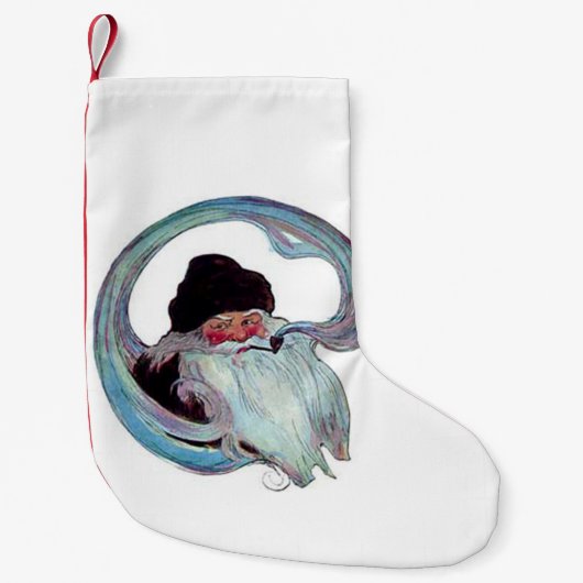 管を煙らしているヴィンテージサンタクロース スモールクリスマスストッキング (正面)