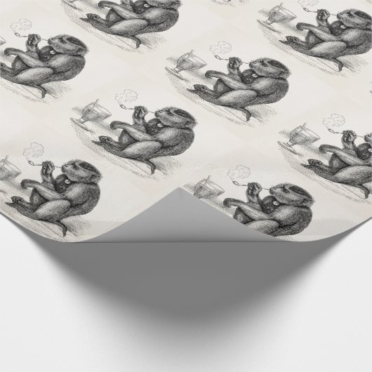 管を煙らしているヴィンテージ猿は動物をまねます ラッピングペーパー (角)