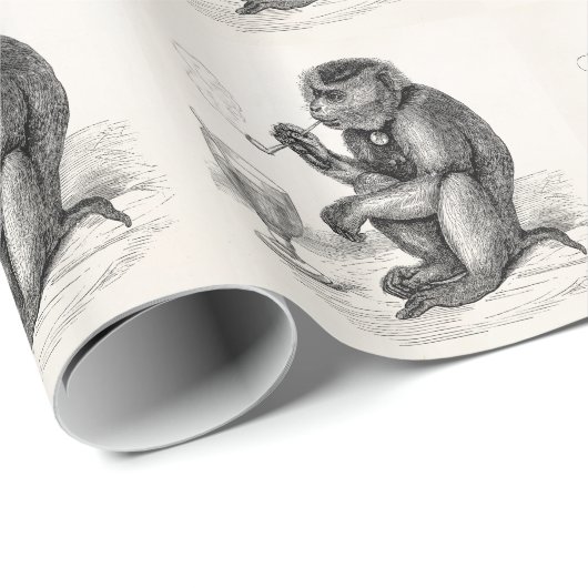 管を煙らしているヴィンテージ猿は動物をまねます ラッピングペーパー (ロールコーナー)