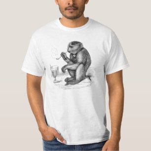 管を煙らしているヴィンテージ猿は動物をまねます Tシャツ