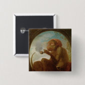 管を煙らしている猿が付いている印 缶バッジ (正面&裏面)