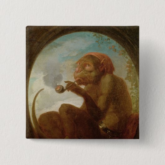 管を煙らしている猿が付いている印 缶バッジ (正面)