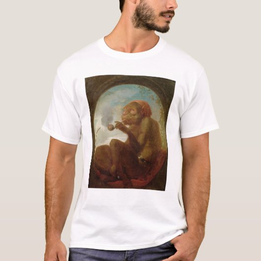 管を煙らしている猿が付いている印 Tシャツ (正面)