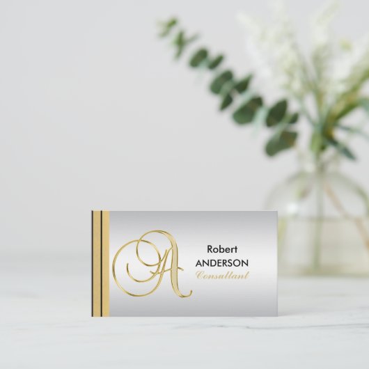 管理のモノグラムのな金ゴールドの黒の銀の手紙「A 名刺 (スタンド正面)
