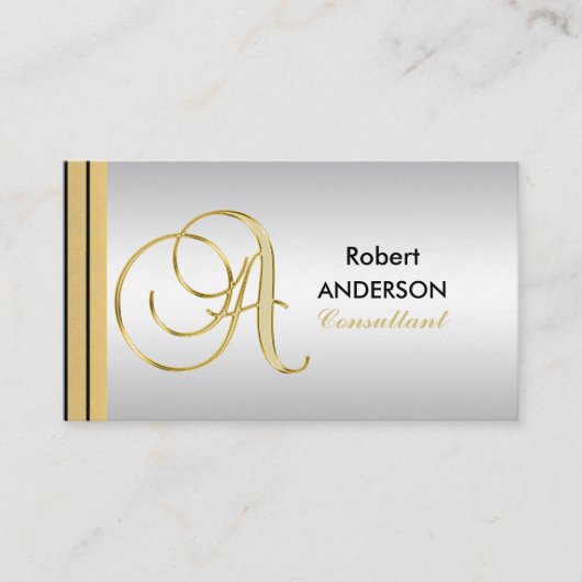 管理のモノグラムのな金ゴールドの黒の銀の手紙「A 名刺 (正面)