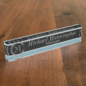 管理のモノグラムのデザイン|のターコイズのブラシの鋼鉄 デスクネームプレート (側面)