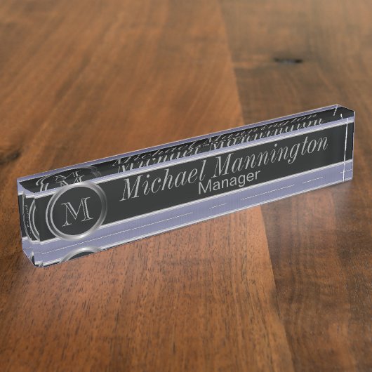 管理のモノグラムのデザイン-サファイアのブラシの鋼鉄 デスクネームプレート (側面)