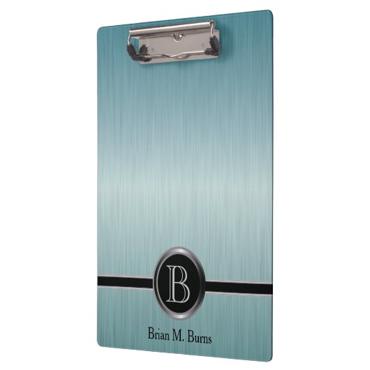 管理のモノグラムのデザイン-ターコイズのブラシの鋼鉄 クリップボード (左)