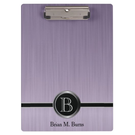 管理のモノグラムのデザイン-紫色のブラシの鋼鉄 クリップボード (正面)