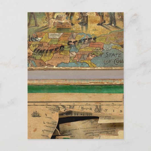 箱によって切り裂かれる地図、米国 ポストカード (正面)