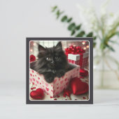 箱に入った愛らしい黒猫のバレンタイン シーズンカード (スタンド正面)