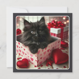 箱に入った愛らしい黒猫のバレンタイン シーズンカード