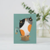 箱に入れたカリコ猫 ポストカード (スタンド正面)