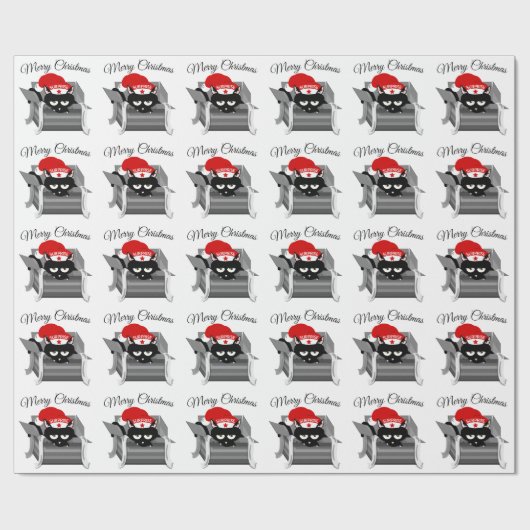 箱に入れたクリスマスのおもしろい猫 ラッピングペーパー (フラット)
