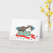 箱に入れたクリスマスカードの猫 カード (黄色い花)