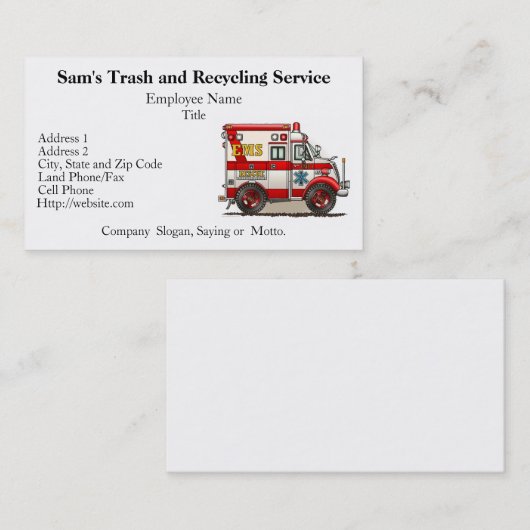箱のトラックの救急車 名刺 (正面/裏面)