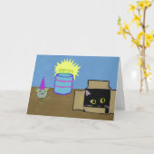 箱のパーティーの誕生日の猫 カード (黄色い花)