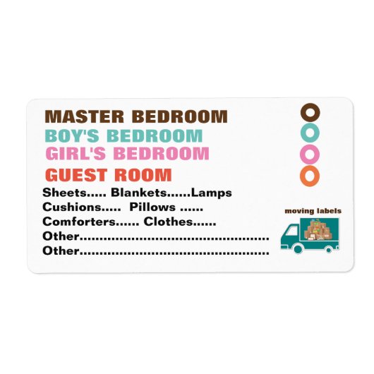 箱の中に何があるか? – ラベルを移動する – 寝室 ラベル (正面)