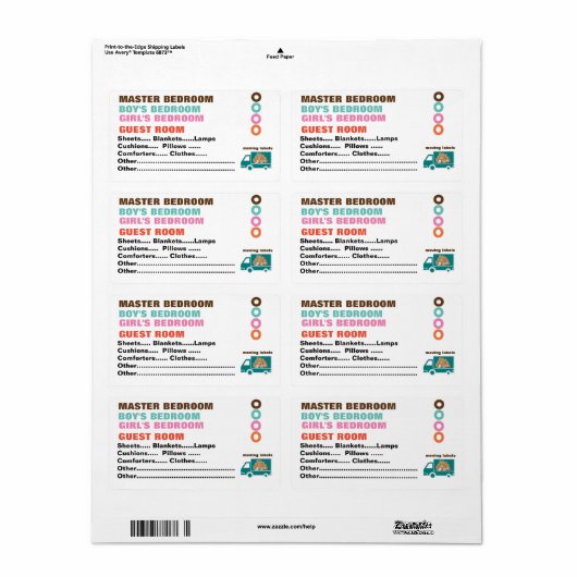 箱の中に何があるか? – ラベルを移動する – 寝室 ラベル (フルシート)