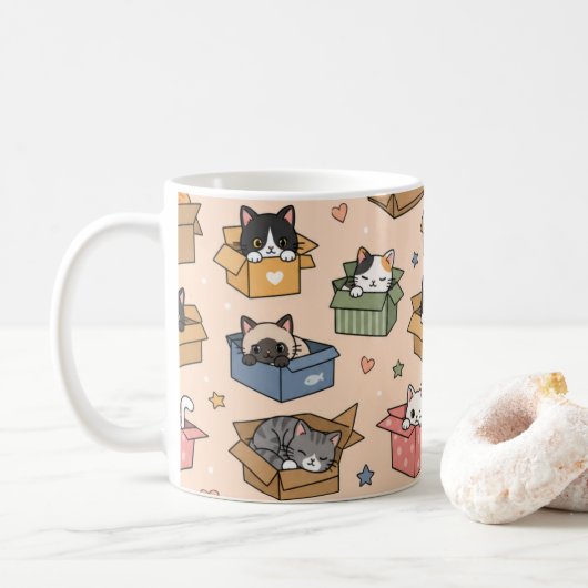 箱の中のキャラクター猫 コーヒーマグカップ (ドーナツ)