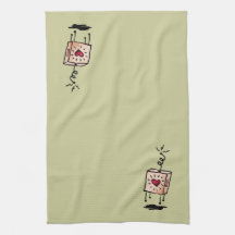箱の中のハートのキャラクター キッチンタオル