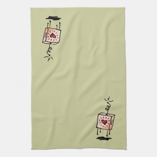 箱の中のハートのキャラクター キッチンタオル (縦)