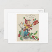 箱の中のヴィンテージクリスマス小妖精や小人 シーズンポストカード (正面/裏面)
