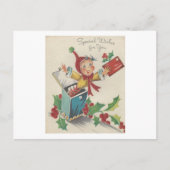 箱の中のヴィンテージクリスマス小妖精や小人 シーズンポストカード (正面)