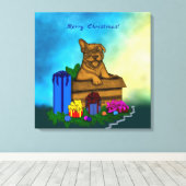 箱の中の子犬，メリークリスマス キャンバスプリント (インサイチュ (ウッドフロア))