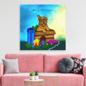 箱の中の子犬，メリークリスマス キャンバスプリント (インサイチュ (リビング))