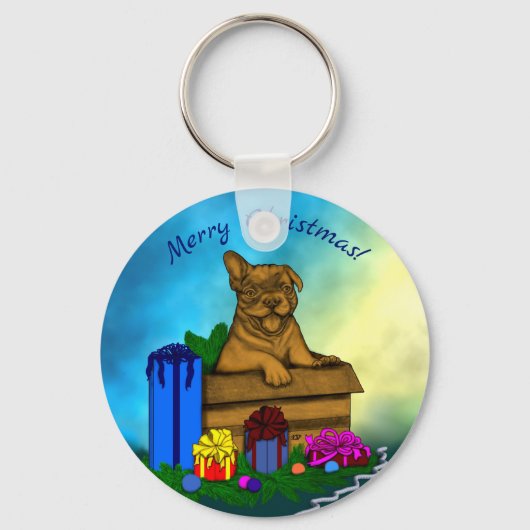 箱の中の子犬，メリークリスマス キーホルダー (正面)