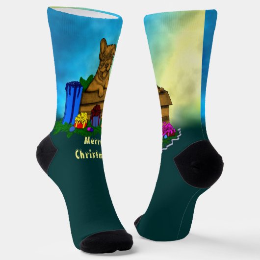 箱の中の子犬，メリークリスマス ソックス (傾斜あり)