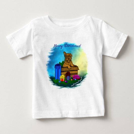 箱の中の子犬，メリークリスマス ベビーTシャツ (正面)