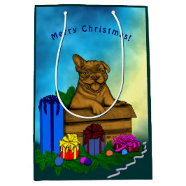 箱の中の子犬，メリークリスマス ミディアムペーパーバッグ