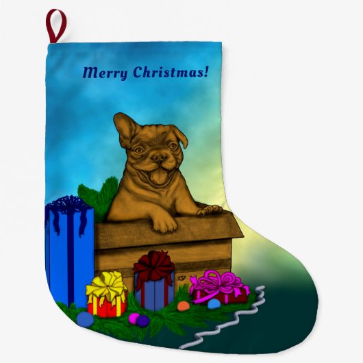 箱の中の子犬，メリークリスマス ラージクリスマスストッキング (正面)