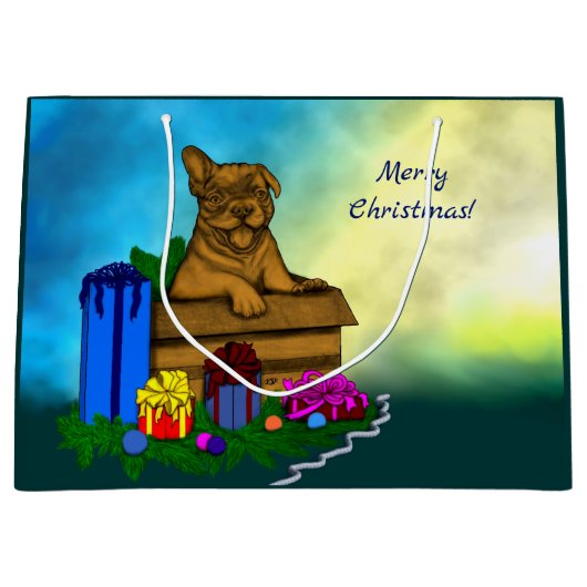 箱の中の子犬，メリークリスマス ラージペーパーバッグ (正面)