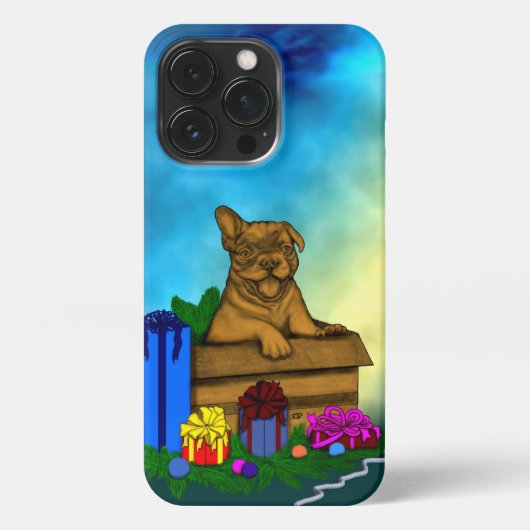箱の中の子犬，メリークリスマス iPhoneケース (裏面)